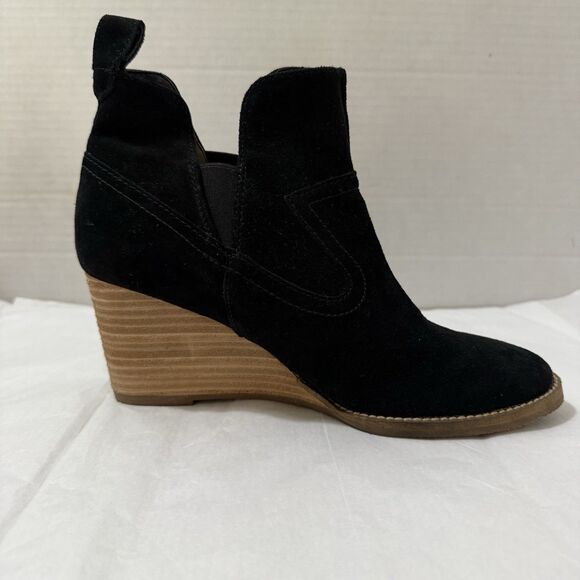 Blondo Waterproof Black Suede Leather Wedge Booties Ankle Boots 7.5 Boho Office - Picture 5 of 11